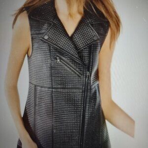 BCBG Maxazria Xander quilted faux leather vest moto chic EUC size S
